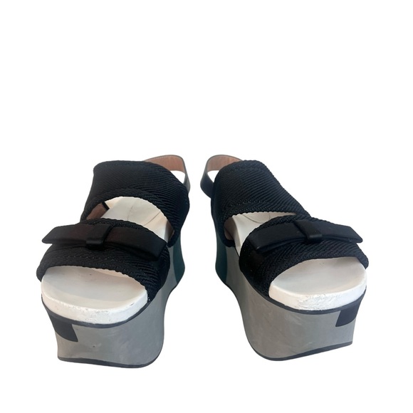 Marni Black/ Grey Canvas And Leather Bow Embellished Slingback Platform Sandals - Picture 2 of 8